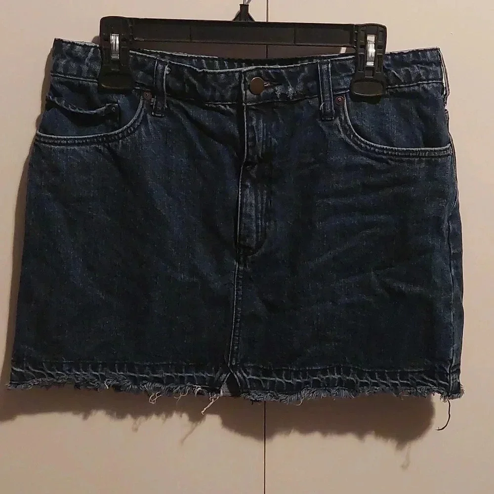 Free people Denim Mini Skirt front slit raw hem 12 Boho Bohemian  Festival